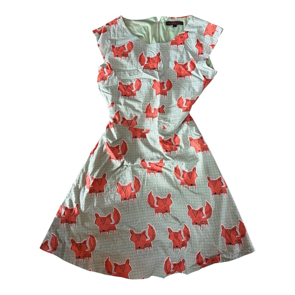 S M WARDROBE FOX 🦊 PRINT CAP SLEEVES LINED DRESS FUN 🤩 M/L